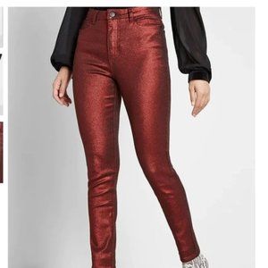 ModCloth Plus Size The Hollywood Metallic Denim Pants Red Size 16